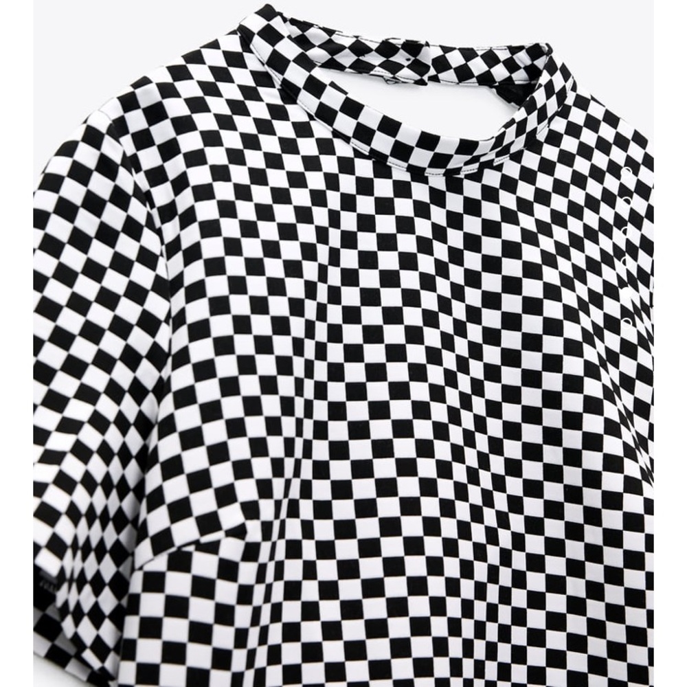 NWT Zara Checkered Short Backless dress Size Large Medium M/L - Picture 7 of 7
